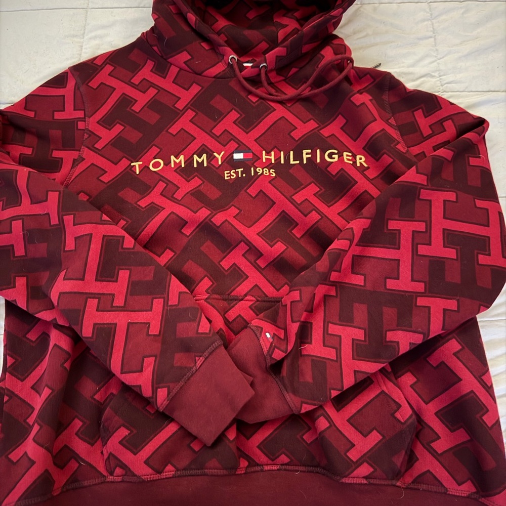 Tommy Hilfiger Burgundy and Red Geometric Hoodie